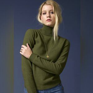 LORD & TAYLOR 100% Cashmere Turtleneck Sweater Neutral Olive Green Womens Medium